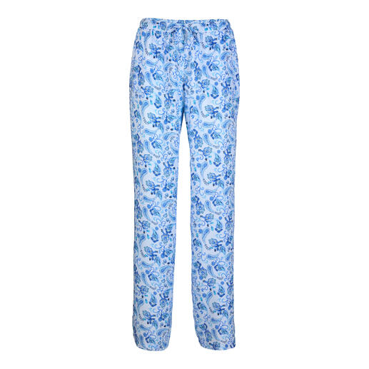 Leichte, blaue Urlaubshose mit Paisley-Muster.