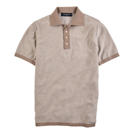 Sand-beiges Kurzarm-Polo-Shirt mit Knopfleiste.