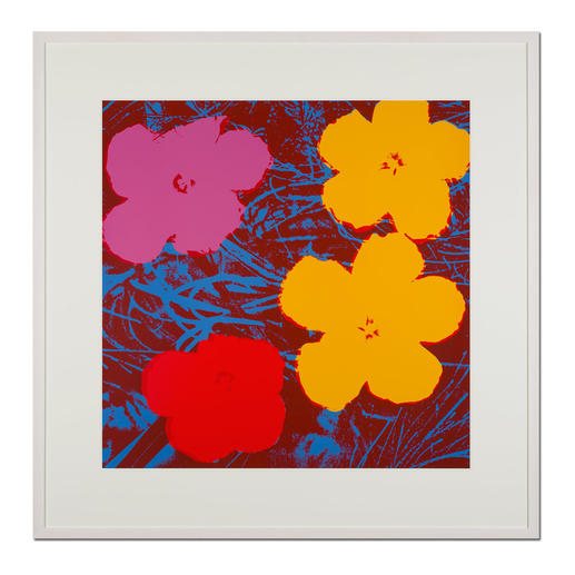 Andy Warhol – Flowers rot Sunday B. Morning Siebdruck auf 1,52 mm starkem Museumskarton. Masse: gerahmt 112 x 112 cm