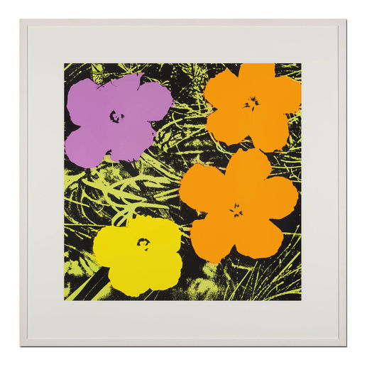 Andy Warhol – Flowers gelb Sunday B. Morning Siebdruck auf 1,52 mm starkem Museumskarton. Masse: gerahmt 112 x 112 cm