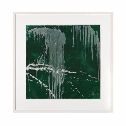 Pat Steir – Wasserfall grün Pat Steirs berühmte Wasserfälle: Ausgestellt in Museen. Und jetzt als hochwertige Lithografie bei Ihnen zu Hause.  35 Exemplare. Masse: 60,5 x 60,5 cm