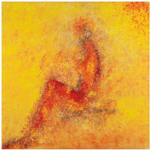 Benno Werth – Original Die rote Sitzende Rarität: Original Öl-Gemälde des international gefeierten Künstlers Prof. Benno Werth. Unikat. Masse: 70 x 70 x 4 cm