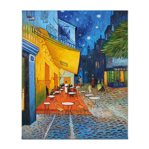 Zhao Xiaoyong malt Vincent van Gogh – Caféterrasse am Abend Vincent van Goghs: „Caféterrasse am Abend“. Die perfekte Kunstkopie – 100 % von Hand in Öl gemalt. Masse: 65 x 81 cm