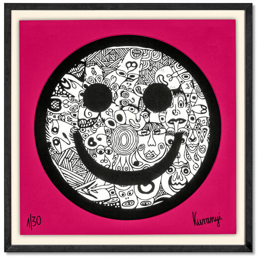 Romulo Kuranyi – Smiley Romulo Kuranyi: Der international gefeierte Künstler editiert seine erste Edition. Exklusiv bei Pro-Idee. 30 Exemplare. Masse gerahmt: 70 x 70 cm.