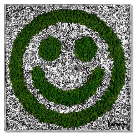 Romulo Kuranyi – Living Smile Romulo Kuranyis weltweit bekannte Kunst: Erstmals mit echtem Moos auf Aluminium. Exklusiv bei Pro-Idee. 30 Exemplare. Masse: 100 x 100  4 cm