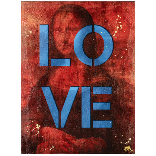 Devin Miles – Love - Mona Lisa Devin Miles: Der Star der deutschen „Modern Pop-Art“. Unikatserie aus Malerei, Airbrush und Handsiebdruck – mit Blattgold veredelt. 100 % Handarbeit. Masse: 75 x 100 cm