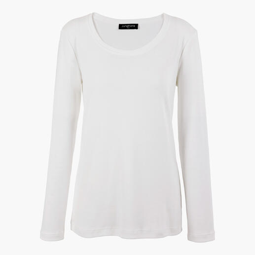 Offwhite Baumwoll-Kaschmir-Highneck-Shirt mit langen Ärmeln