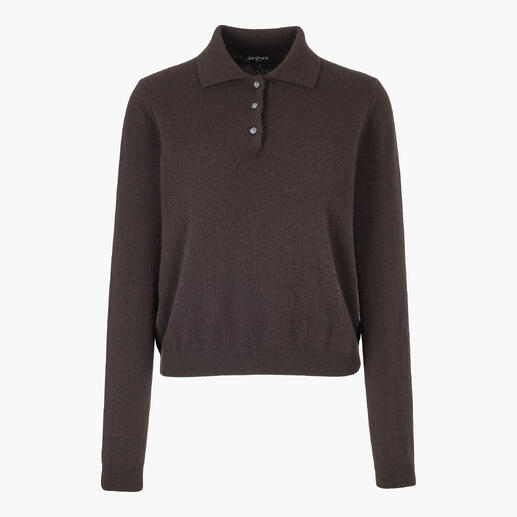 Damen-Kaschmir-Polo in braun mit Knöpfen und langen Ärmeln.