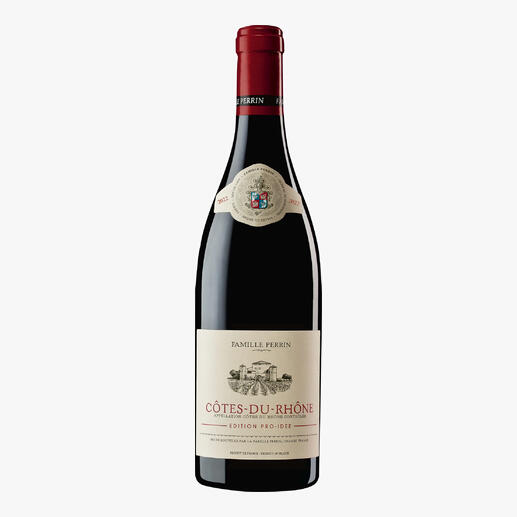 Flasche Côtes du Rhône EDITION PRO-IDEE mit elegantem Etikett.