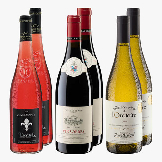 Rhône-Set mit rot und weiß Weinen