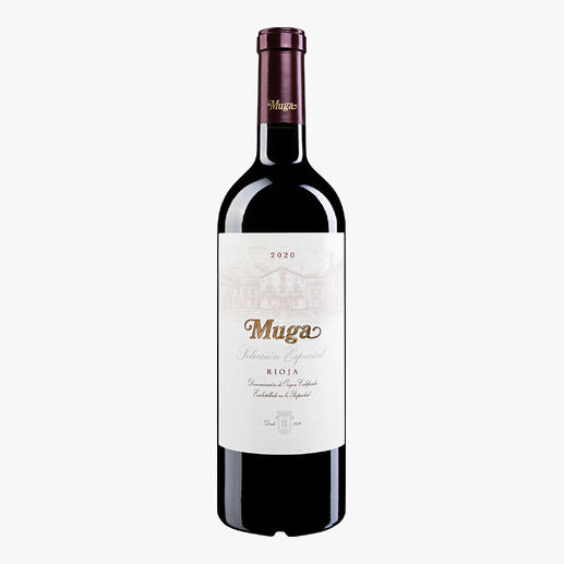 Muga Selección Especial Reserva 2020, Bodegas Muga, Rioja, Spanien 
            Zweimal in Folge 95 Punkte von Robert Parker.* Jetzt aus dem "herausragenden" Jahrgang 2020
            *robertparker.com
        