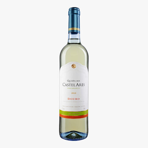 Flasche Quinta dos Castelares Branco 2024 mit klarer, eleganter Etikettgestaltung.