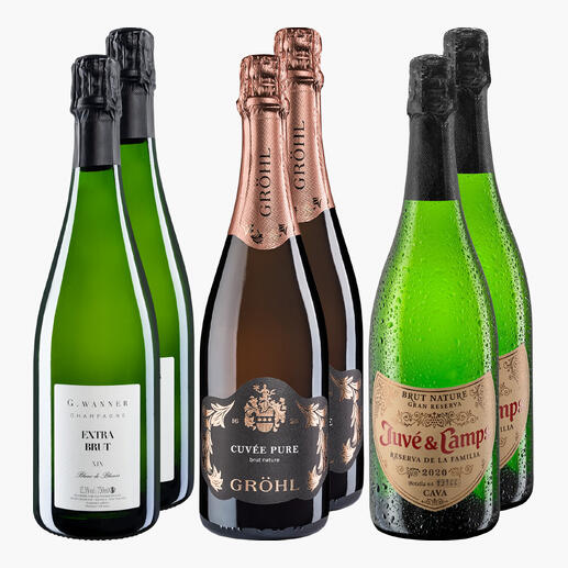 Sprudel-Set mit vier Flaschen Sekt in zwei verschiedenen Sorten.