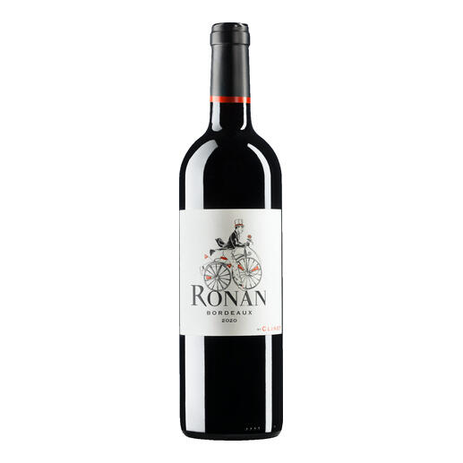 Flasche Ronan by Clinet 2020 mit Etikett auf weißem Hintergrund.