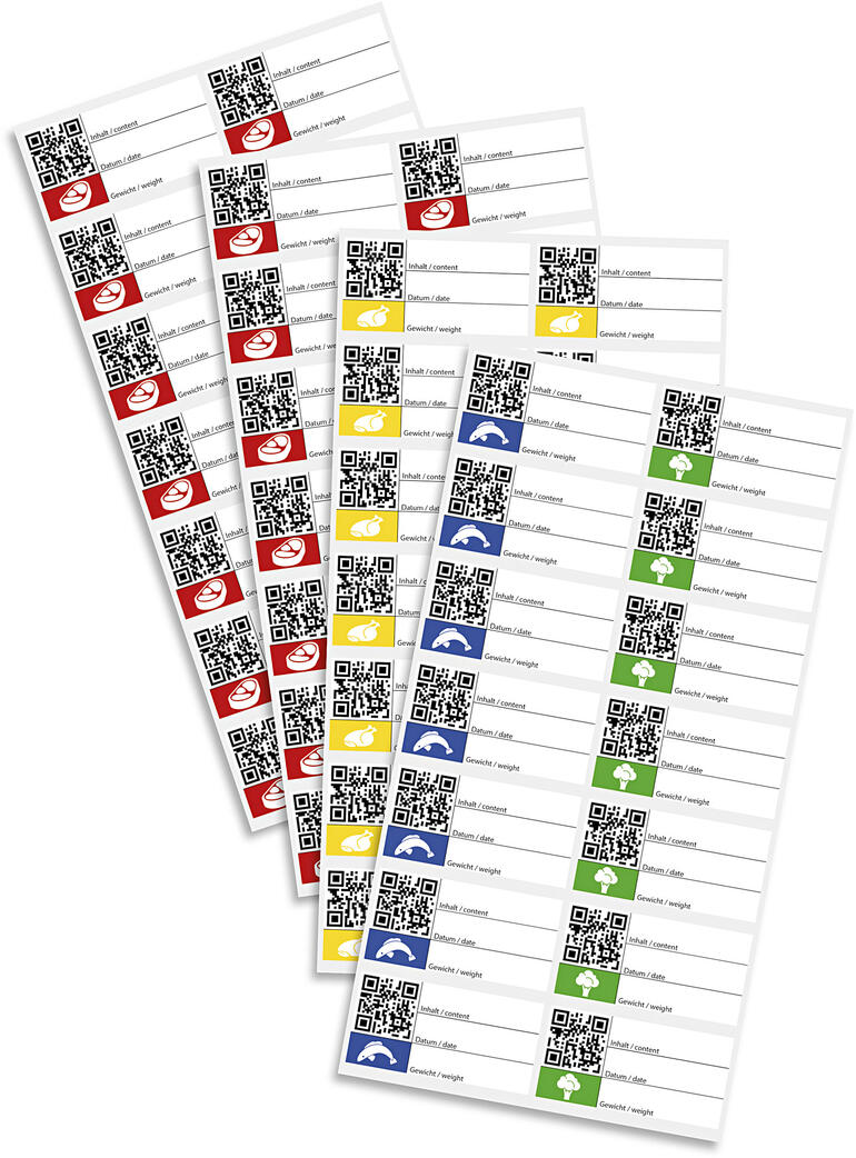 Bilder von Etiketten in verschiedenen Farben für die Organisation.