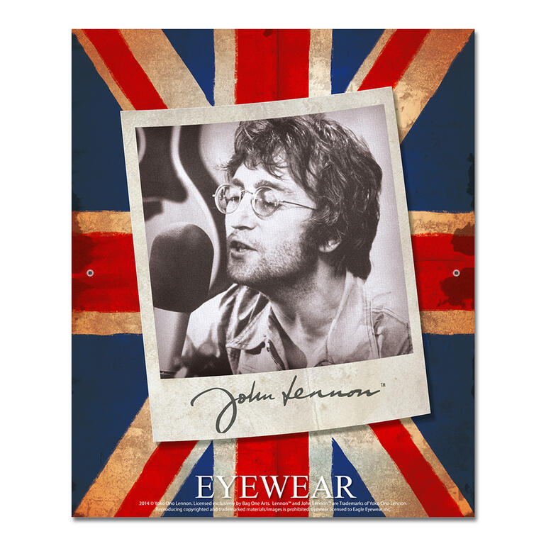 2014© Yoko Ono Lennon. Licensed exclusively by Bag One Arts. Lennon™ and John Lennon™ are Trademarks of Yoko Ono Lennon. Reproducing copyrighted and trademarked materials/images is prohibited. Eyewear licensed to Eagle Eyewear Inc. Retro-Poster von John Lennon mit seiner Unterschrift.