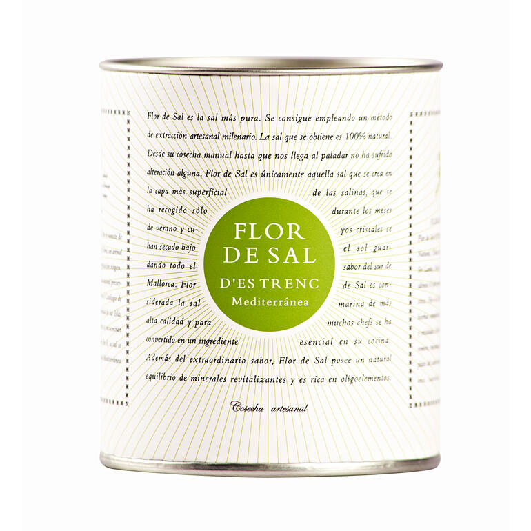 Dose mit Flor de Sal d’Es Trenc, mediterrane Variante, 150g.
