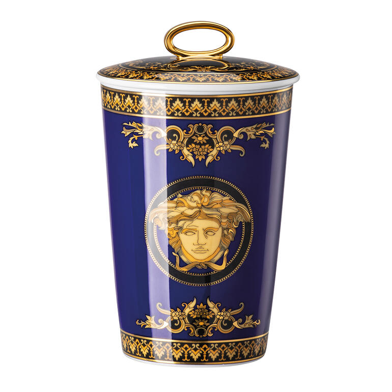 Versace Duftkerze in eleganter Verpackung mit Goldornamenten