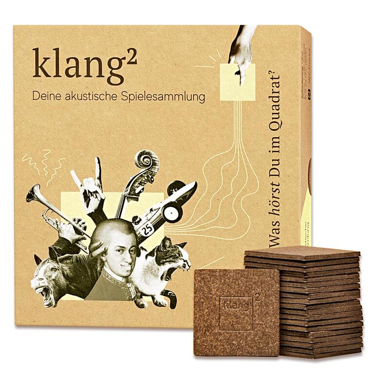 Klang-Memo Spielbox mit charakteristischen Instrumenten und Noten