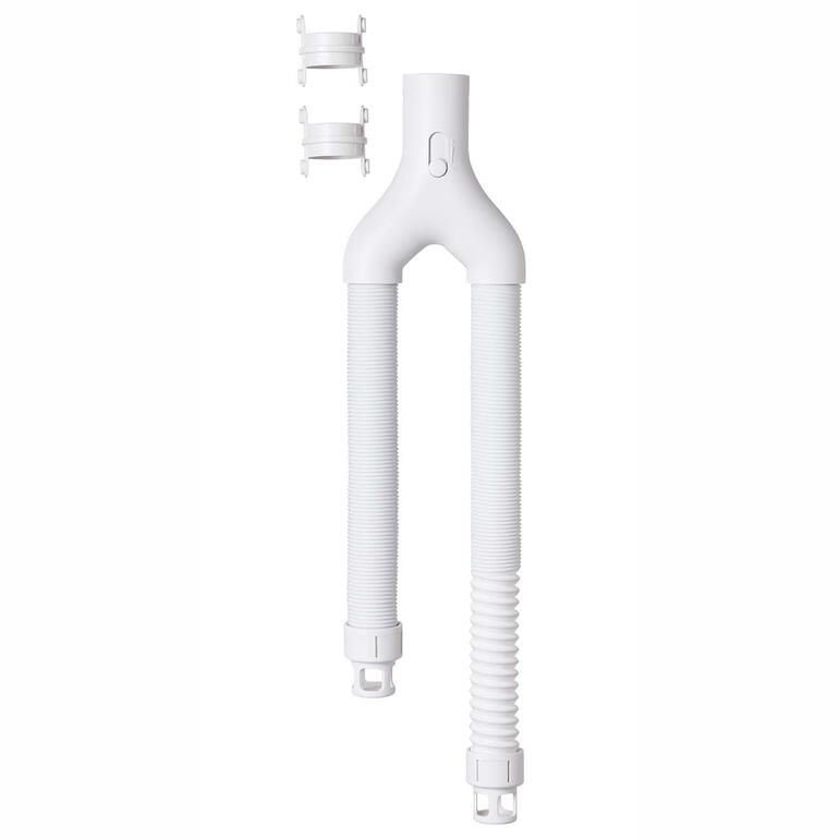 Oktopus-Adapter in Weiß mit zwei flexiblen Rohren und Halterungen.