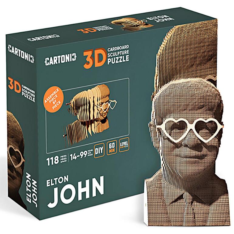Verpackung des 3D-Puzzles mit Seitenansicht des Kartonmodells eines Mannes mit Herzbrille.