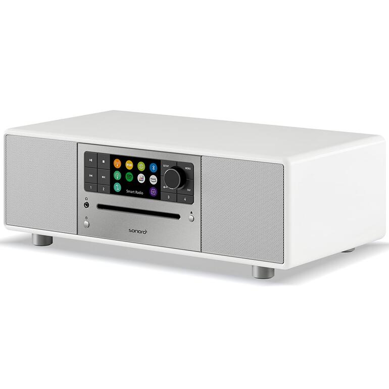 Weiss Sonoro PRESTIGE in Weiß mit großen Tasten und Display.