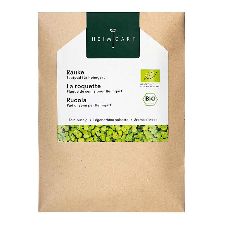Verpackung der Bio-Saatpads für Rauke.