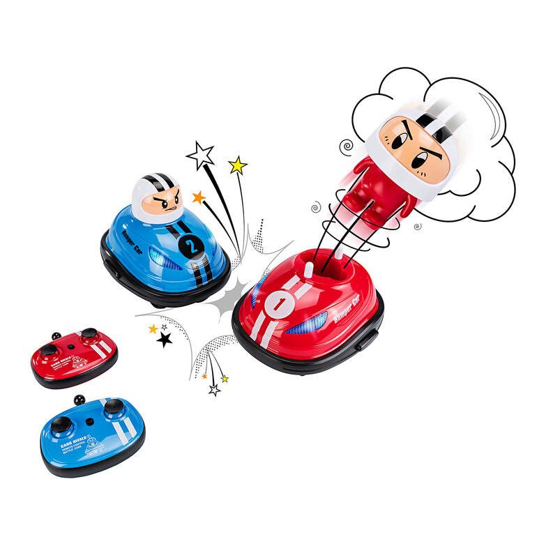 Ferngesteuerte Autoscooter, 2er-Set Zwei ferngesteuerte Autoscooter kämpfen im Spiel.