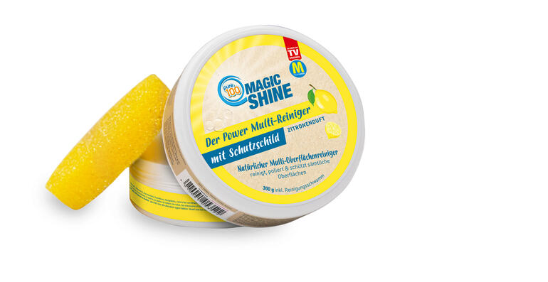Magic Shine Multi-Reiniger mit Zitronenduft in der Verpackung.