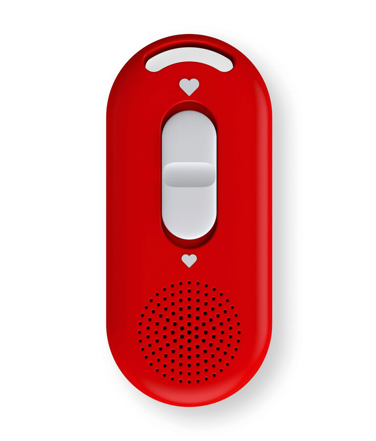 Rote Audio-Reanimations-Anleitung mit einem Schieberegler und einem Lautsprecher.