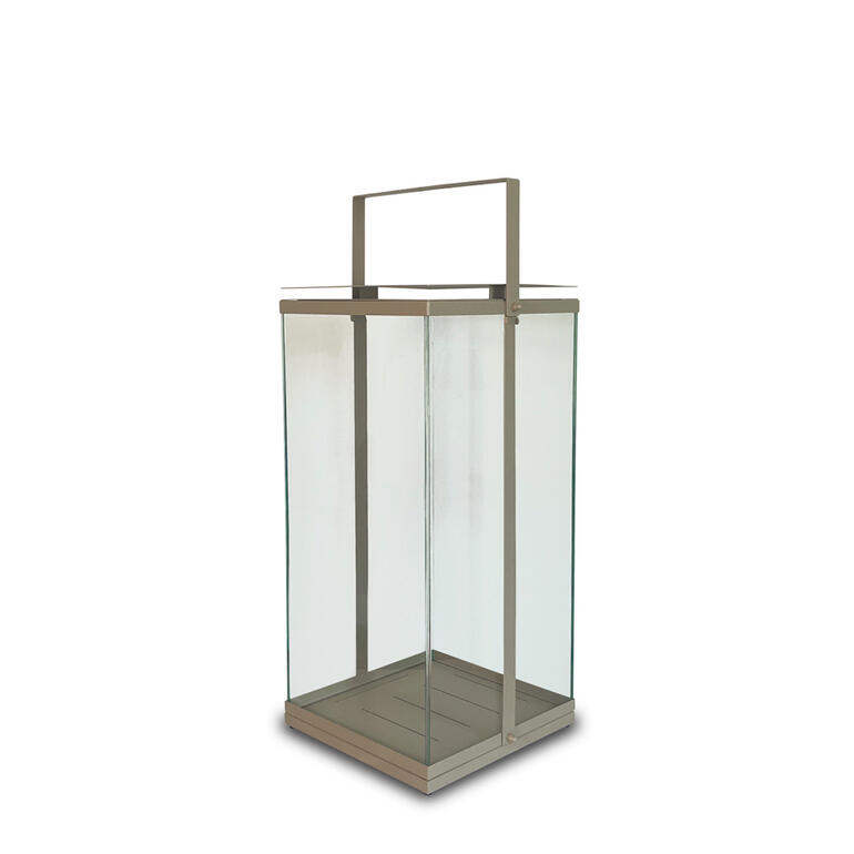 Laterne HACADO, Größe 54 cm, Sandfarbe, seitlich abgebildet.
