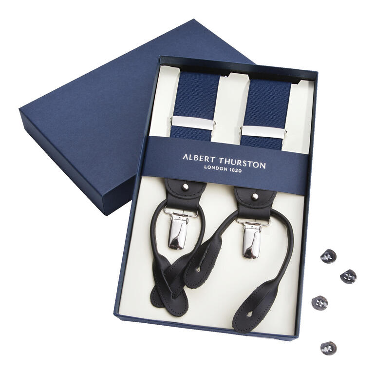 Albert Thurston Hosenträger in Geschenkbox mit Knöpfen.