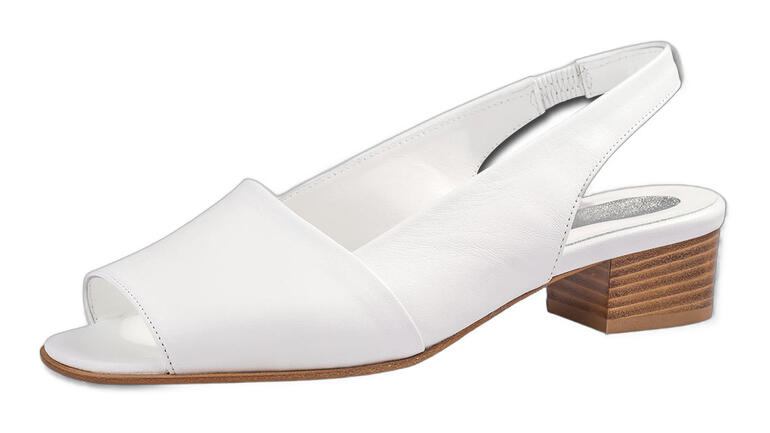 Weiße Mario Arpili Sandalette in Größe 36 mit mittelhohem Holzabsatz.