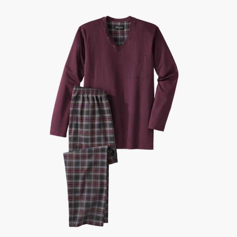 Novila Gentleman-Pyjama in lila mit karierten Hosen