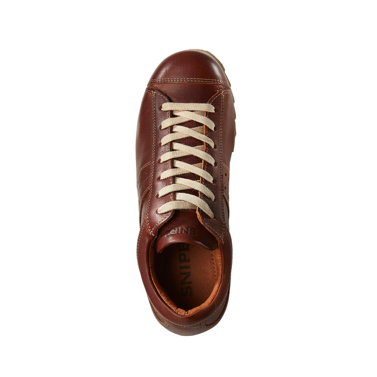 Brauner Snipe® Ripple-Ledersneaker von oben mit Schnürsenkeln