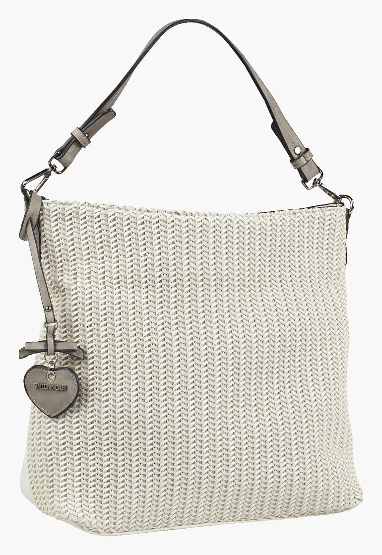 Beige Flecht-Shopper von Emily & Noah in einer eleganten Präsentation.