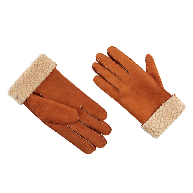 Kastanie Braune Curly-Lamm-Handschuhe mit Futter aus Lammfell