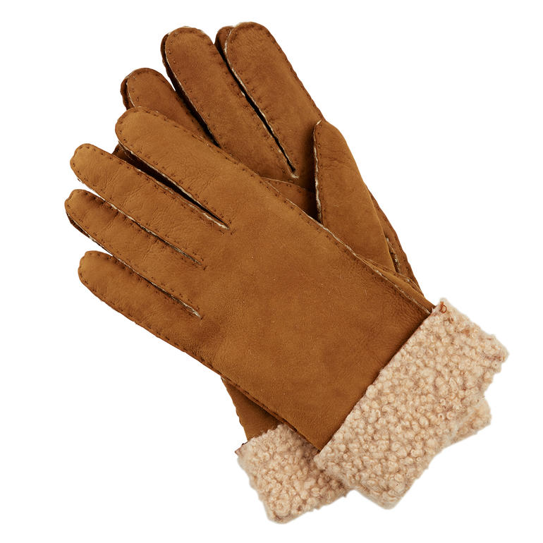 Braune Lamm-Handschuhe mit hellbeigem Futter