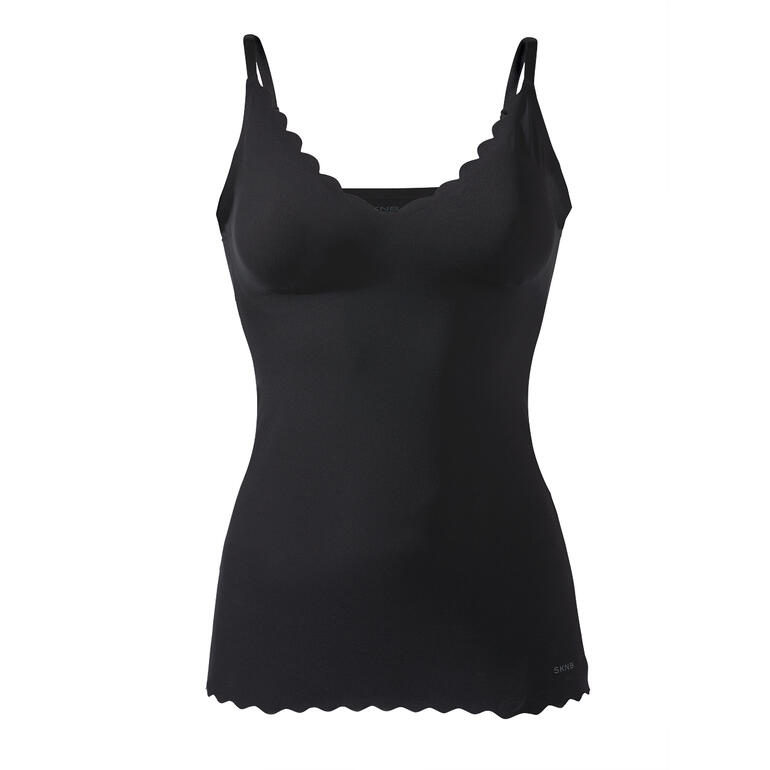 Schwarzes Skiny BH-Top mit breiten Trägern und tiefem Ausschnitt.
