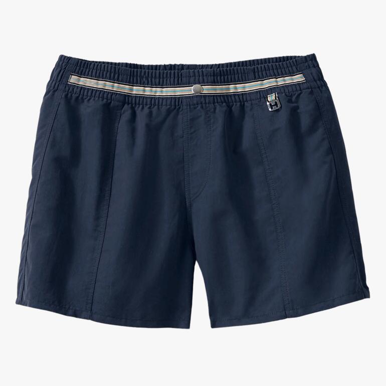 Dunkelblaue Badeshorts mit seitlicher Tasche und dekorativem Gürtel