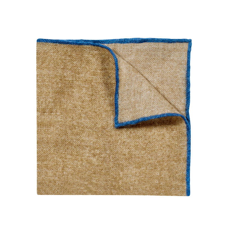 Beige/Blaues Kaschmir-Einstecktuch mit umgeklapptem Rand