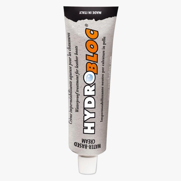 Tube mit Hydrobloc®-Creme für Leder, 75 ml, auf weißem Hintergrund.