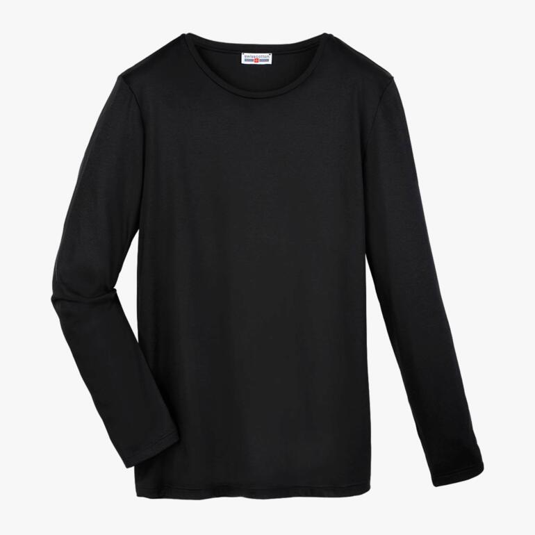Schwarzes Edel-Longsleeve aus hochwertigen Materialien, schlicht und funktional