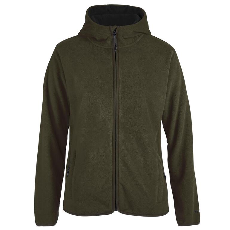 Olivegrüne wasserdichte Fleece-Kapuzenjacke für Damen in Größe 36.
