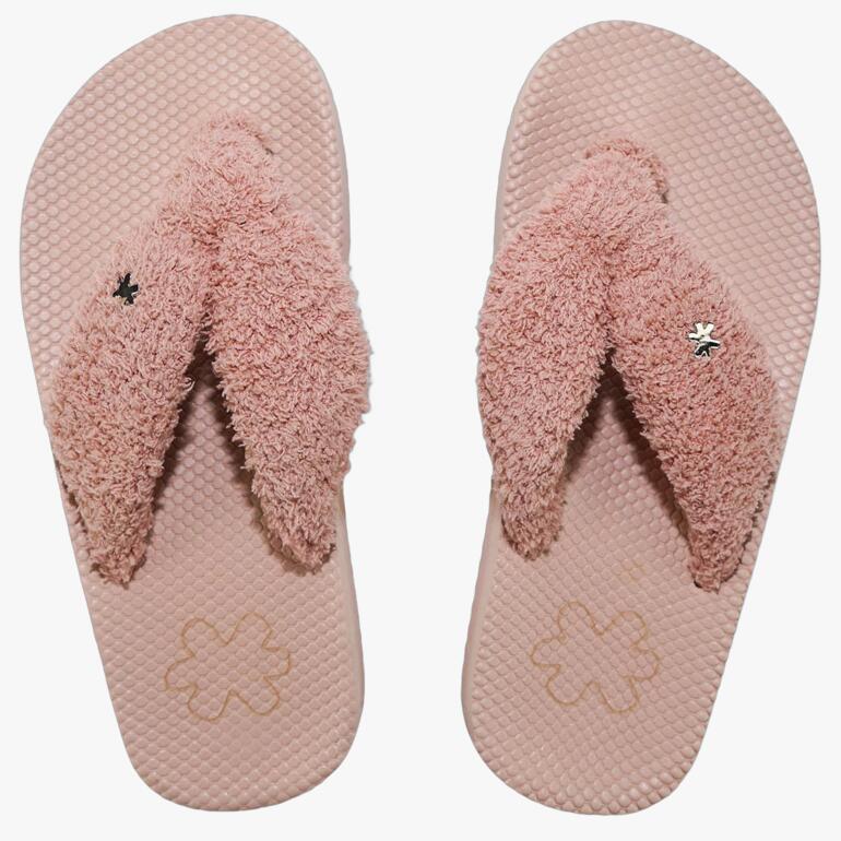 Frottee-Flipflop in Rosé, von oben mit zwei Querriemen.