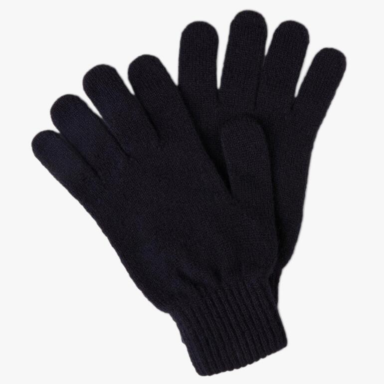 Navyfarbene Lammwollhandschuhe für Herren mit normalem Schnitt.