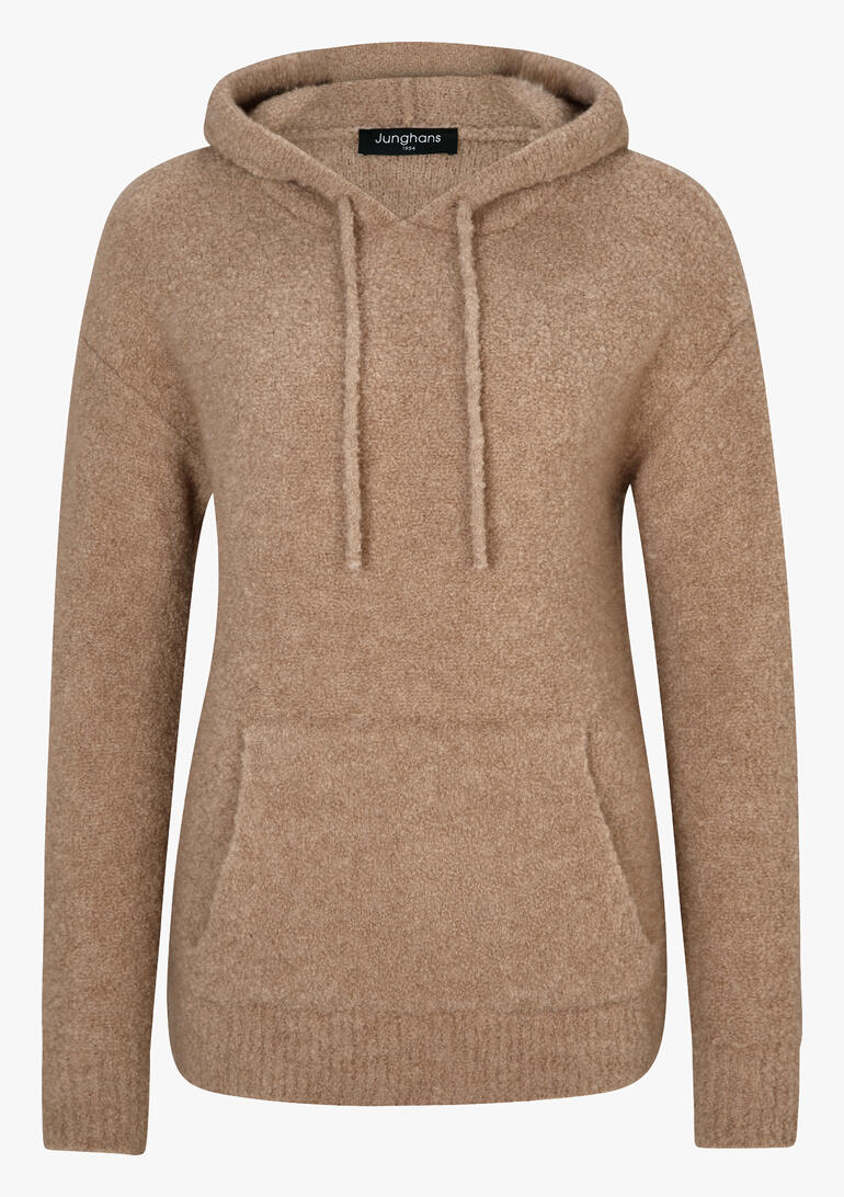 Beige Kamelhaar-Hoodie mit Kängurutasche und Kapuze