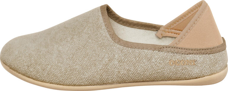OCONI Leinen-Slipper Seitenansicht des beige OCONI Leinen-Slippers.