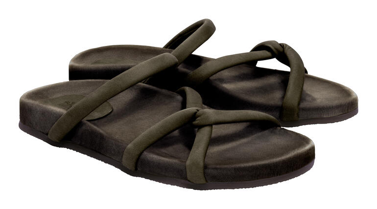 Taupe Paar Werner Komfort-Pantoletten in Beige, flache Ansicht