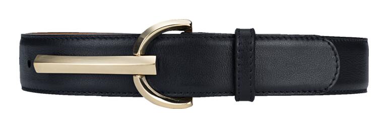 Navy Schwarzer Ledergürtel mit goldener Schnalle.